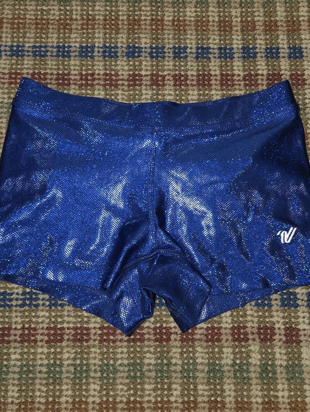 Varsity Spirit Blue Holographic Glitter Hot Pants Micro Shorts Size Small